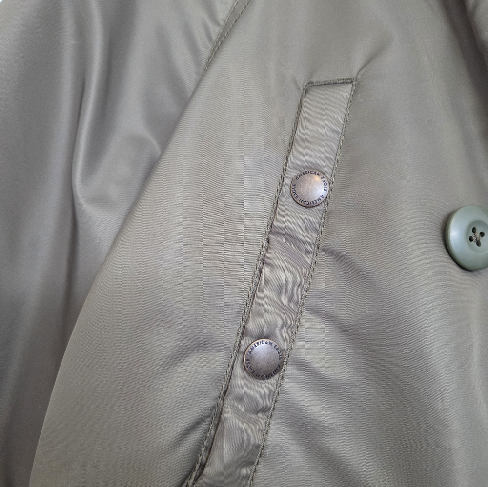 American Eagle, Olive Green Parka Jacket with Faux Fur Hood - Picture 6 of 10